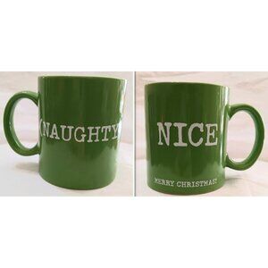 3/10 Pier One Imports Coffee Tea Mug Naughty Nice Funny Christmas Gift Green